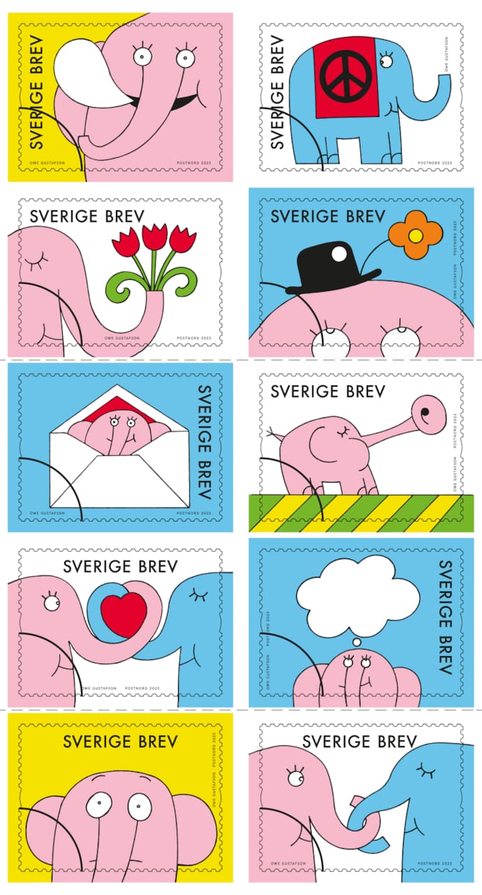 Rosa elefant fyller 50 år och blir frimärke PostNord