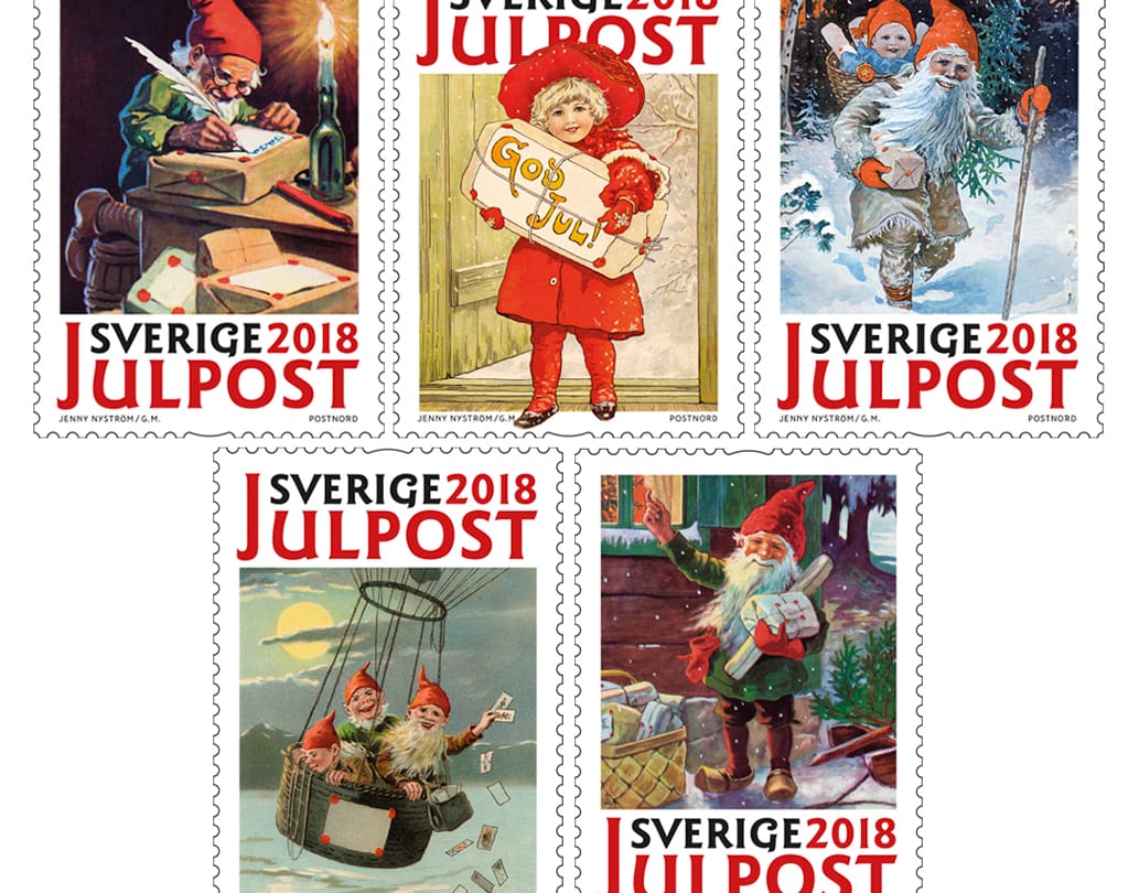 Frimärken med julmotiv av Jenny Nyström.