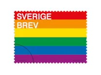 Rullfrimärke med motiv av prideflaggan.