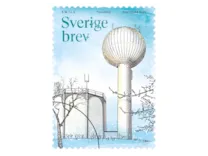 Rullfrimärke med motiv av vattentorn.