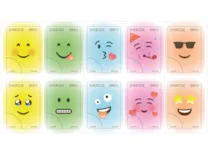 Frimärkshäfte med 10 frimärken, 10 motiv med färgglada emoji.