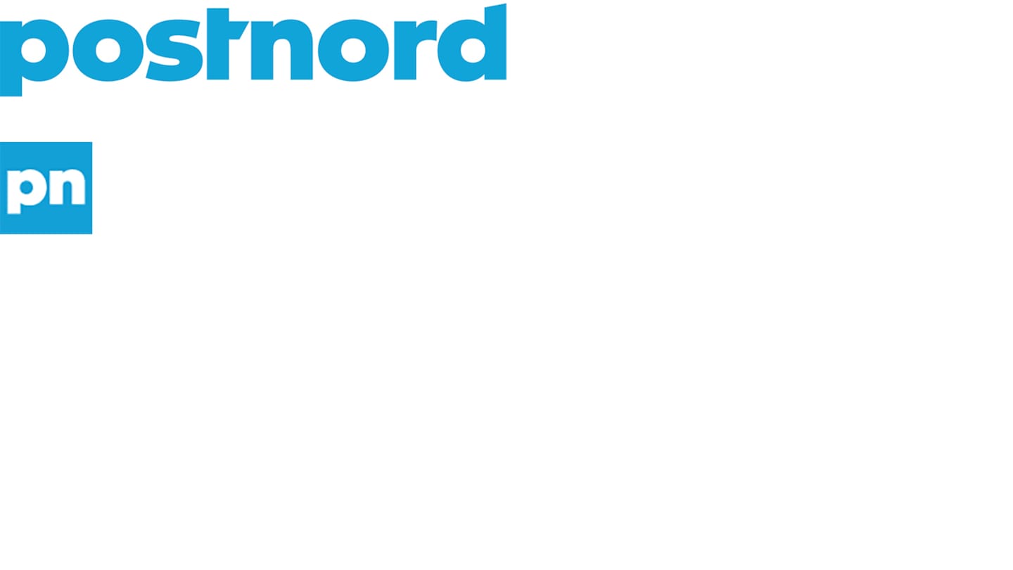 Överst, PostNord fullständig logotyp. Nedanför, PostNord kortad logotyp.